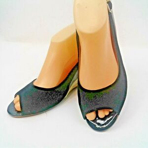 Antonio Melani Womens Black Suede and Patent Leather 2.5" Espadrille Wedge 9.5M